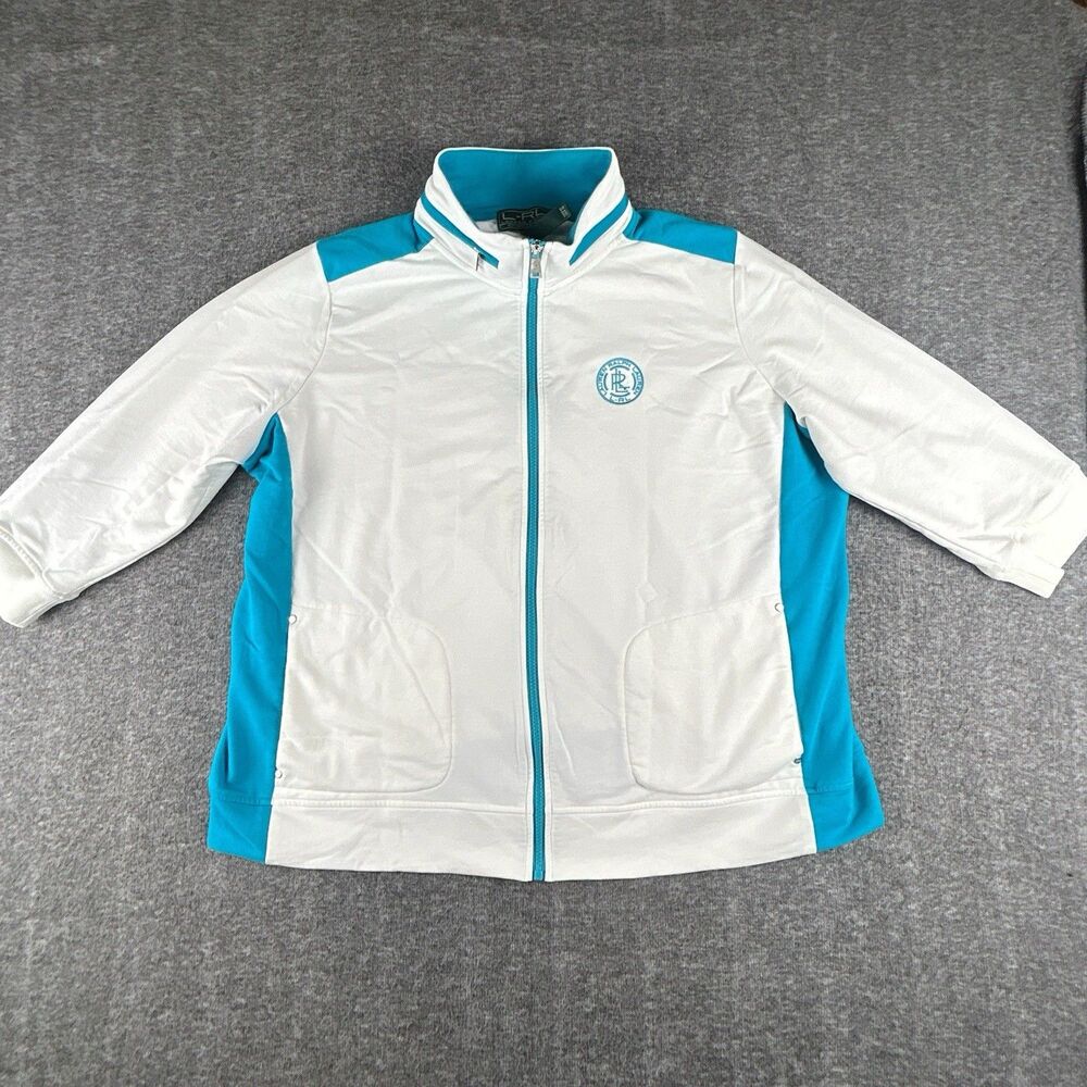 Lauren Active Ralph Lauren Track Jacket Womens Sz 2X 3/4 Sleeve White Teal